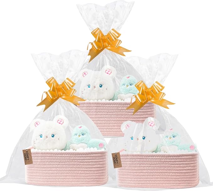 COMFY-HOMI 13" x 8.5" x 5.1" Storage Baskets for Organizing | Cotton Rope Woven Basket | Toy Storage Bin Box | Basket for Shelves, Closet Organizer Bin, Decorative Closet Shelf, 3 Pack