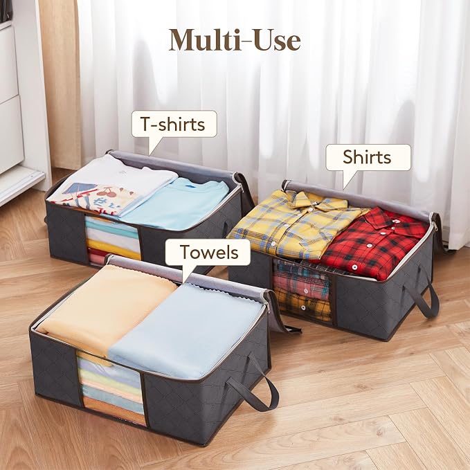 Lifewit 3 Pack 35L Clothes Storage Bins with Lids, Foldable Blanket Storage Bags with Zippers, Clear Window and Reinforced Handles, Closet and Organization for Clothing, Sweater, Comforter, Bedding