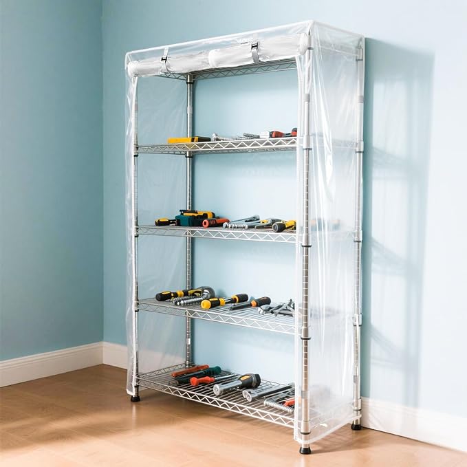 Waterproof Shelf Cover,Durable Dustproof Storage Wire Rack Covers,Outdoor Shelving Covers for Wire Shelves with Zipper 60''x24''x72'',Clear