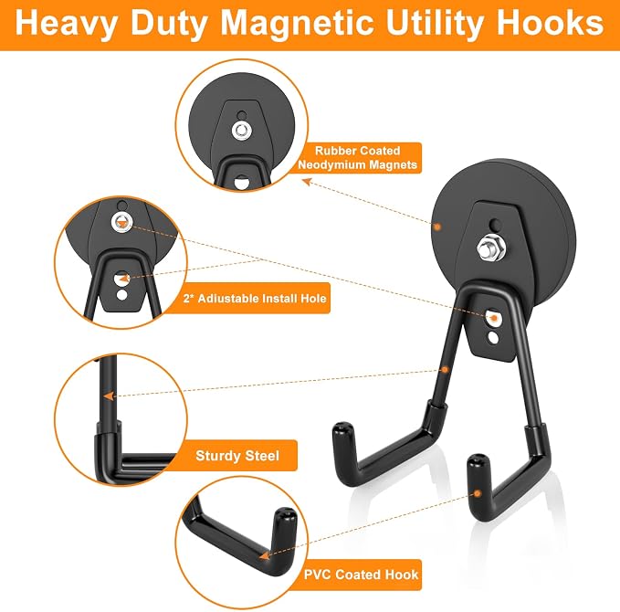 ENUODA Strong Magnetic Hooks Heavy Duty Magnet Garage Hooks for Cruise Magnet Tool Holder for Hanging Garden Tools, Cabinet, Van, Pegbaord, Kitchen, Outdoor, 2Pack