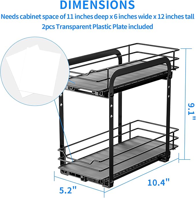 RCHYFEED 2 Tier Pull Out Spice Rack for Inside Cabinets,5.5" Wx10.5 Dx9.5 H | Height Adjustable Spice Cabinet Organizer Heavy Duty Metal Pull Out Spice Rack Vertical Spice Shelf for Cabinets & Pantry