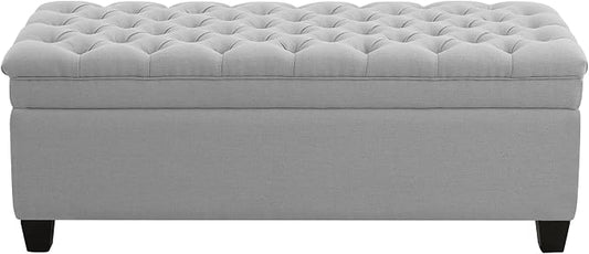 WUTUTUEE 51" Fabric Storage Ottoman Bench, Upholstered Rectangle End of Bed Storage Ottoman Tufted Living Room Bedroom Bench with Safety Hinge, Solid Wood Legs, Loads 500 lb(Light Grey)