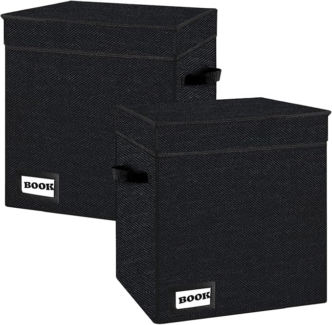 2 Pack Comic Book Storage Short Box, 11.8" X 9.8" X 7.8", Holds 100-120 Collection Book, Heavy Duty Comic Collection Gift Bin Container Holder Shelf (Black)