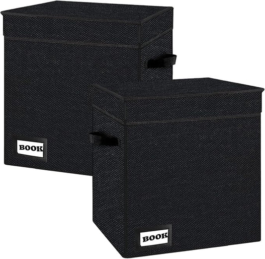 2 Pack Comic Book Storage Short Box, 11.8" X 9.8" X 7.8", Holds 100-120 Collection Book, Heavy Duty Comic Collection Gift Bin Container Holder Shelf (Black)