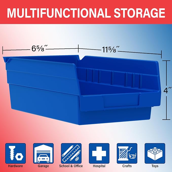 Akro-Mils 30130 Heavy Duty Plastic Shelf Bins, 12"x 6.5"x 4", Clear, 12-Pk | Heavy Duty Nesting Storage Bins for Garage, Closet, Refrigerator, Kitchen, Cabinet, Drawer Organization, Pantry Organization