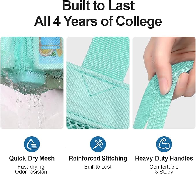 Mesh Shower Caddy Portable - 8 Pockets, S-Hook, Shower Bag for Dorm Camping | 2-Handle, Quick-Dry, Hanging Toiletry Organizer, College Dorm Room Essentials for Girls, Gym, Travel & Bathroom, Sage Green