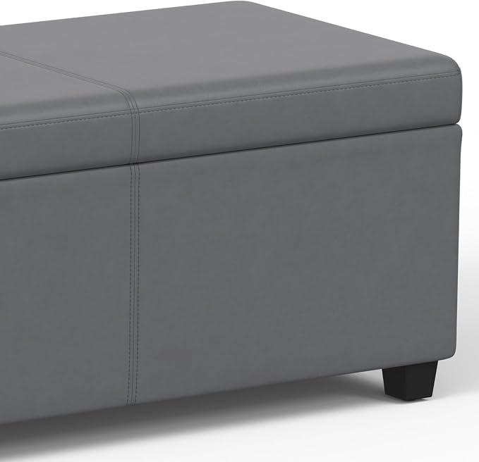 SIMPLIHOME Avalon 60" Wide Fabric Storage Ottoman in Midnight Black | Contemporary lift-top ottoman with high-density foam; rectangle storage bench or coffee table for living room or entryway.