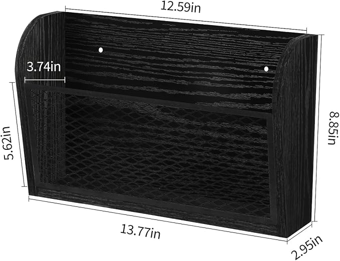 YINMIT 2 Packs Wall File Organizer, Single Pocket Wall File Holder | Wood Hanging File Organizer, Mail Holder for Wall, Wall Mount Paper Folder Rack for Office and Home, Black