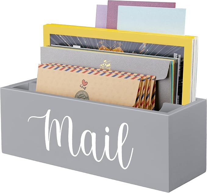 DRASTAR Mail Organizer Countertop, Mail Holder Wall Mount, Mail Sorter Organizer for Desk, Envelope Holder for Home Office (Gray, 2 Slots)