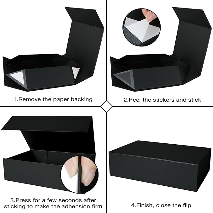 Aimyoo Galaxy Black Collapsible Gift Box with Magnetic Closure Lids 10.5x7x3 in, Bridesmaid Groomsmen Proposal Box, Medium Rectangle Box for Present Graduation Storage 3 Pack
