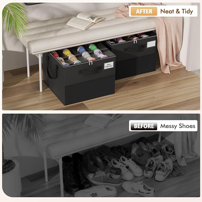 Large Reinforced 2 Pack Shoe Organizer for Closet with Adjustable Dividers | Customizable Compartments for Sneakers, Boots, Heels, Sandals, Clothes, Towels and Toys, Versatile Cube Storage Organizer