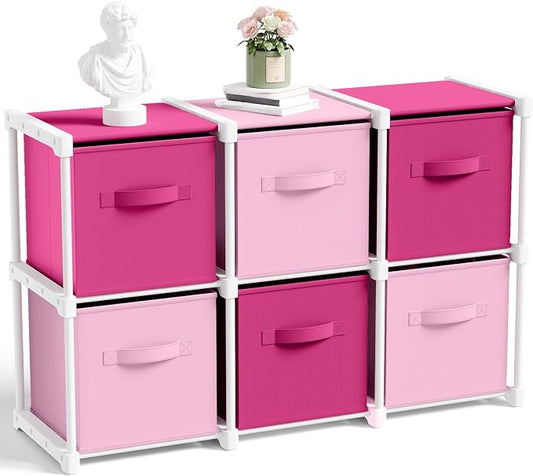 Briwooody 6 Cube Storage Organizer Storage Bins Shelf,Pink,Rose