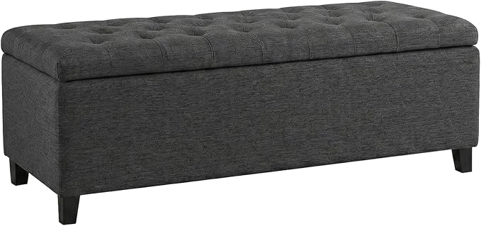 Madison Park 49" Upholstered Storage Bench, Button Tufted End of Bed Bench with Storage, Dual Spring Soft-Close Lid, Bedroom Bench for Queen King Bed, Entryway Living Room, Charcoal
