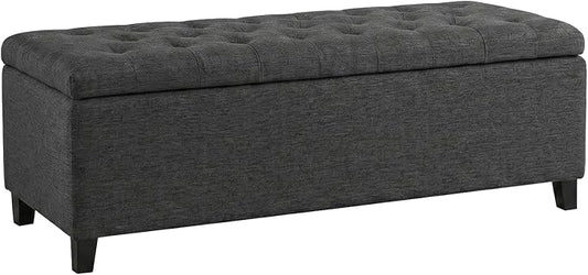 Madison Park 49" Upholstered Storage Bench, Button Tufted End of Bed Bench with Storage, Dual Spring Soft-Close Lid, Bedroom Bench for Queen King Bed, Entryway Living Room, Charcoal