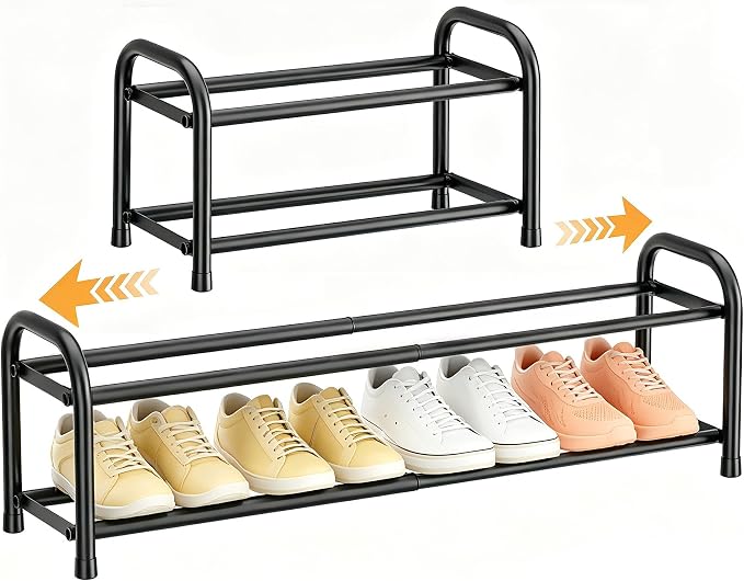 ENJOYBASICS 2 Tier Expandable Shoe Rack for Closet, Small Metal Shoe Organizer, 8 Pairs, Black