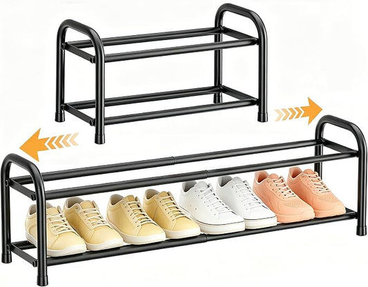 ENJOYBASICS 2 Tier Expandable Shoe Rack for Closet, Small Metal Shoe Organizer, 8 Pairs, Black