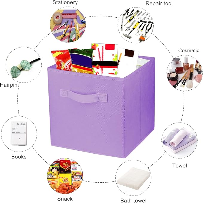 3 Pcs Storage Cubes, 10.5 Inch Collapsible Storage Bins, Fabric Foldable Bins for Organization, Durable Storage Bins for Closet, Shelves, Offices (Light Purple)
