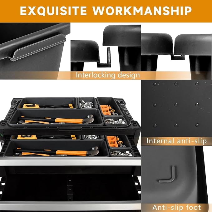 Tool Box Organizer Tray, 24 PCS & 5 Sizes, Black | Premium ABS Plastic, Interlocking Modular Design, Versatile Used Organizer for Storing Tools Wrench Screwdrivers Hammer Nails