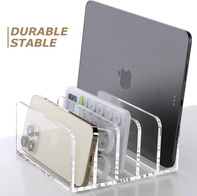 SANRUI 5 Slot Acrylic Mail Sorter Holder, Clear Letter File Desk Organizer | Document Magazine Envelope File Rack, Vertical Letter Sorter & Multifunction Desk Organizer for Bills, Documents, Notebooks