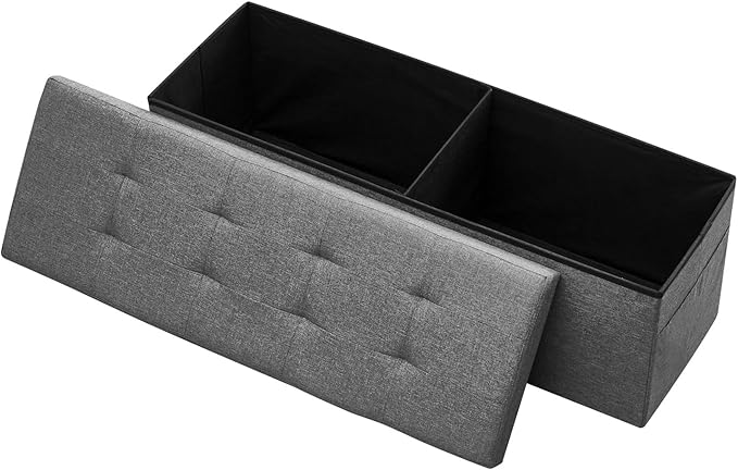 VEVOR Foldable Storage Ottoman Bench, End of Bed Bench with Side Bags, Folding Upholstered Storage Chest Supports 660 lbs, Linen Bed Ottoman with Large Space for Living Room, Bedroom, Entryway, Grey