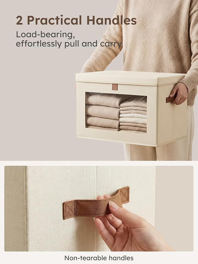 Homsorout Medium Fabric Storage bins - Collapsible Storage Bins with Open Window, 4 Pack Closet Baskets for Shelves, Stackable Decorative Boxes for Home, Dorm, Beige, 13.7"x 9.8" x 9.8"