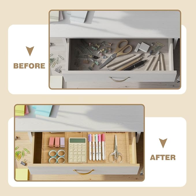 Briwooody Clear Acrylic Drawer Organizer Expandable,7 Compartments,Medium | 9'' up to 18'' x 12'' x 2.1'' Desk Drawer Organizer Trays Adjustable with Desk Accessories for Makeup Office Bathroom