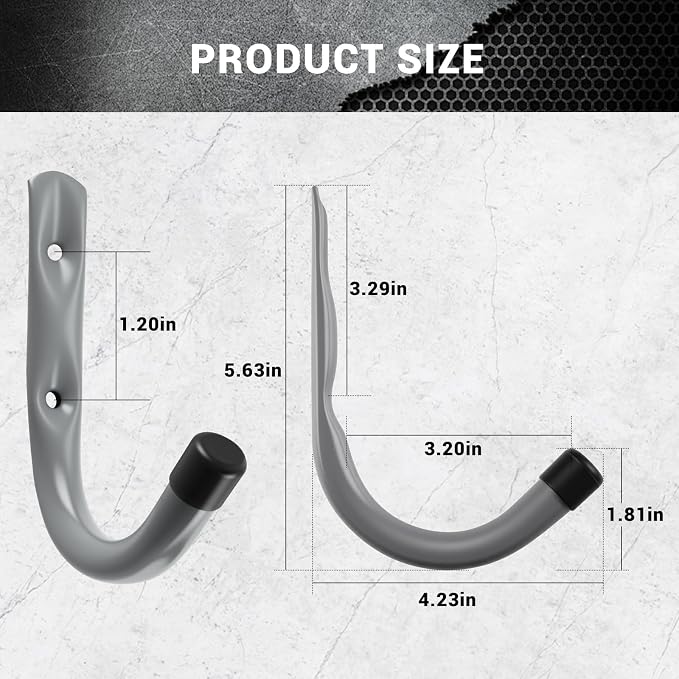 HOME MASTER HARDWARE 12 Pack 4-Inch Heavy Duty Garage Storage Wall Hooks, Steel J Utility Hooks for Hanging Ladders, Tools, Bikes, Grey