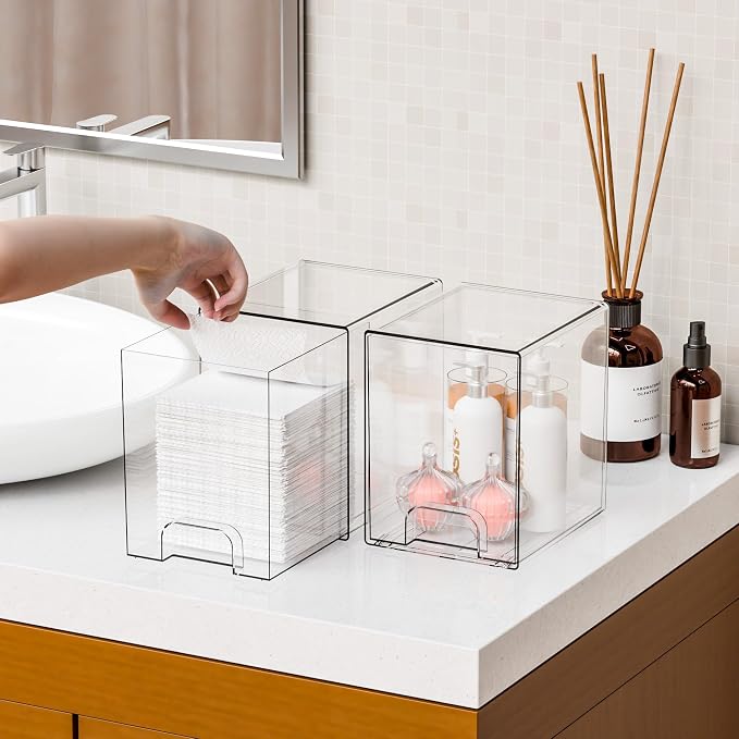 7.6" H Baby Bottle Organizer for Cabinet,4 Pack BPA FREE Bottle Storage Organizer Baby,Clear Stackable Storage Drawers for Makeup,Skincare,Beauty Products Bathroom Closet Organizers and Storage