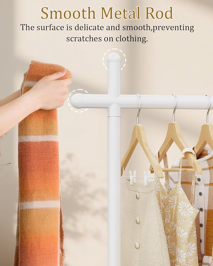 Industrial Clothes Racks,Metal Garment Trees,68.9in,White,Small | Coat Racks Freestanding with Natural Patterned Bottom Plate,Easy to Clean Coat Hangers for Home,Clothing Stands for Office