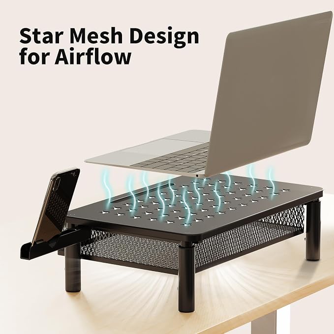 Zimilar Monitor Stand Riser with Metal Mesh Drawer, Height Adjustable | Monitor Riser with Phone Holder for Computer, Laptop, Printer, Notebook, Metal Computer Monitor Stand with Storage