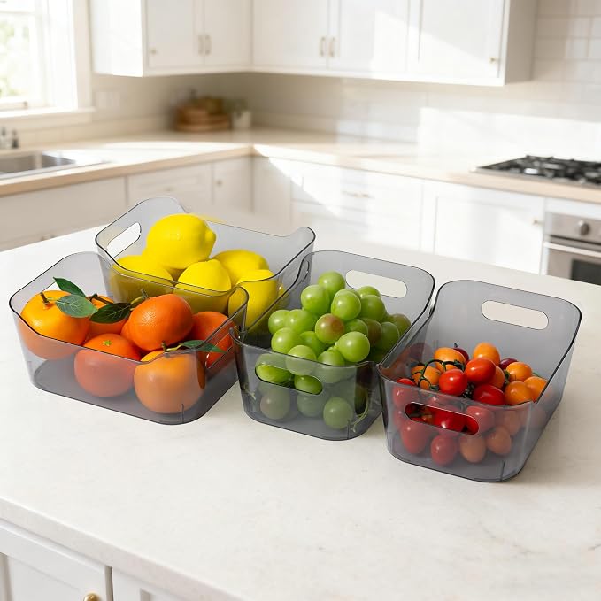 Tiawudi 8 Pack Plastic Storage Bins, Clear Pantry Organizers and Storage Containers, Multi-Use Organizer Bins for Kitchen, Bathroom, Office, Shelf, Fridge, Home Edit and Cabinet Organizers