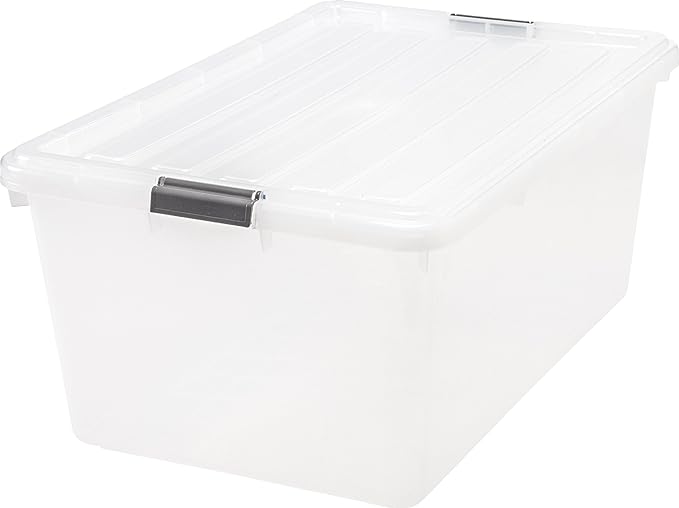 IRIS USA 68 Qt Stackable Storage Bins with Lids, Clear | Clear design makes contents easy to identify while organizing closets, bedrooms and storage rooms, Stackable and nestable
