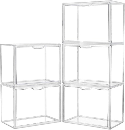 LXLXXL Acrylic Box Display Case, 5-Pack XL Stackable Storage Bins with Lid | Stackable Storage Bin X-Large 5 Pack, Clear Acrylic Display Case With Magnetic Lid, Dustproof Showcase for Figures Cosmetics