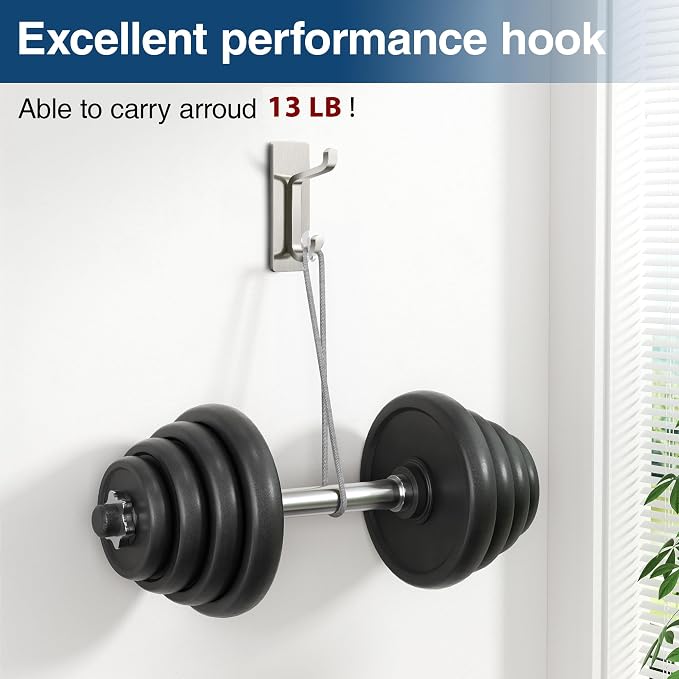 pickpiff 13LB Strong Stick-on Hooks for Coat & Towel, Brush Nickel 12 Pack