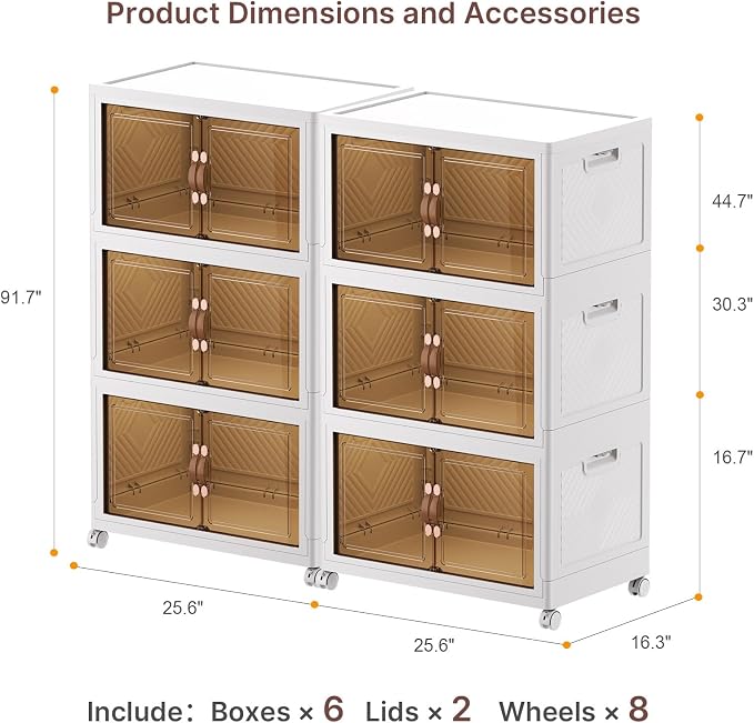 UAMFURI Stackable Storage Bins, 672QT Collapsible Drawers with 2 Lids | Large Capacity, Magnetic Door, Stack Lock, Rolling Wheels, Foldable Design, Organizers and Storage for Bedroom Dorm Garage