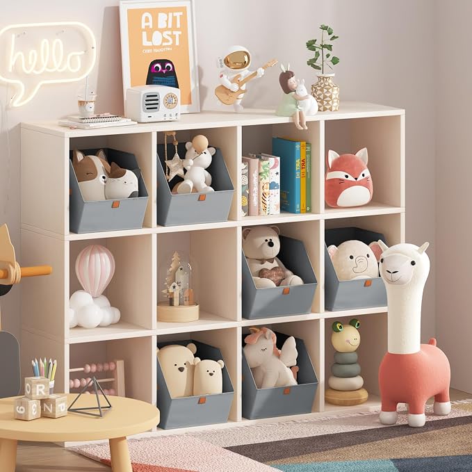 Homsorout Fabric Closet Storage Cubes - 8 Pack Square Storage Bins with Dual Handles for Clothes, Towels, Toys, Cube Storage Organizers for Bedroom, Nursery, Shelves, Closet, Small Spaces, Grey