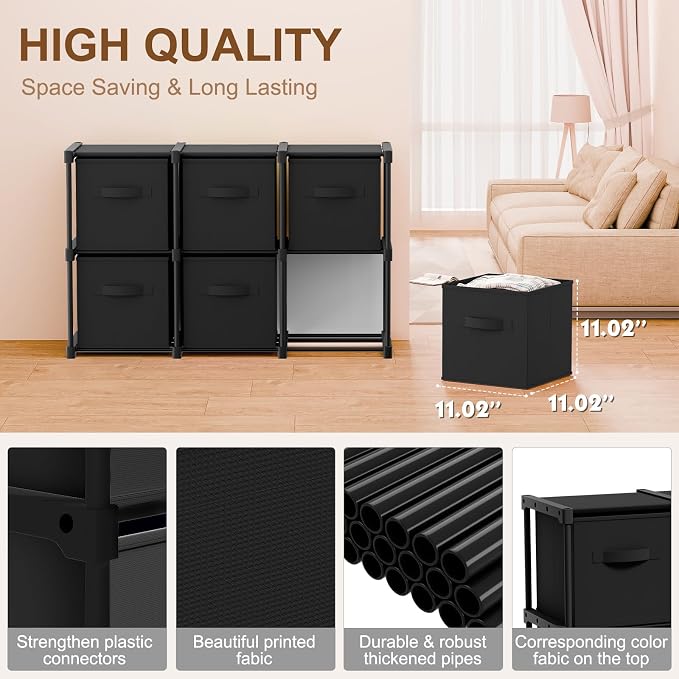 Briwooody 6 Cube Storage Organizer Storage Bins Shelf,Black