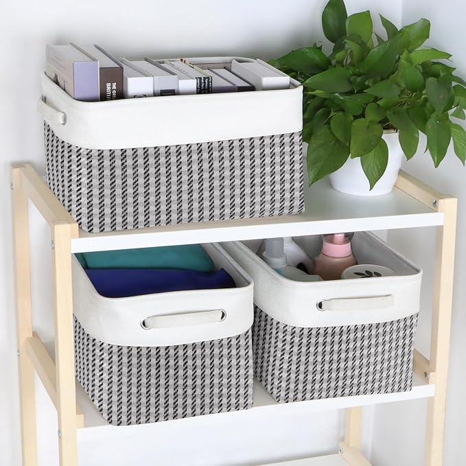 Foldable Storage Bin Collapsible Fabric Storage Basket Cube with Durable Handles Closet Organizer Bins for Organizing Shelves Drawers, Set of 3, 15" x 10" x 9.5", Houndstooth