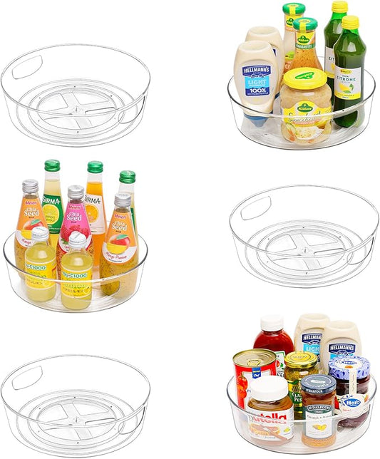 Guzon 6 Pack Lazy Susan Turntable, 10 Inch Rotating Organizer with Handles | Pantry Organizers and Storage, Clear BPA-Free Spice Rack for Cabinet, Kitchen, Refrigerator, Table Top, Pantry, Countertop