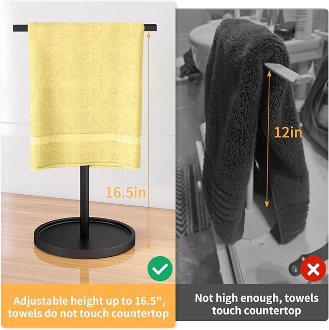STWWO Hand Towel Stand for Bathroom Countertop, 11~16.5IN Adjustable,Black | for Bath Counter top Kitchen, T-Shape Hand Towel Holder Standing