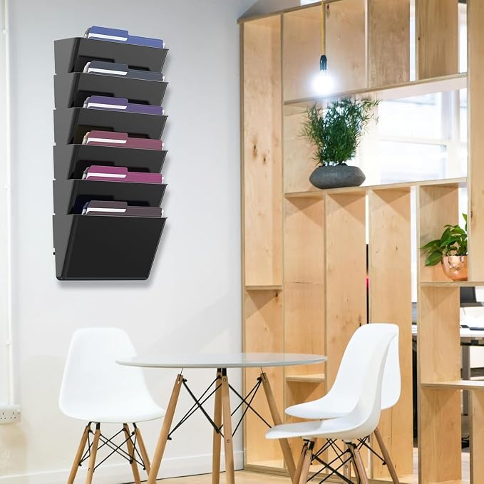 MINDEPOT 8 Pockets Acrylic Wall File Organizer, Wall File Holder Black
