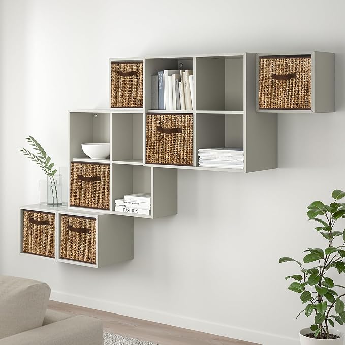 12x12 Cube Storage Bins - Fabric Cubby Bins with Dual Handles, Collapsible Storage Organizer for Shelf, Closet, Nursery, Set of 6 （PRINTING instead of Rattan Weaving）