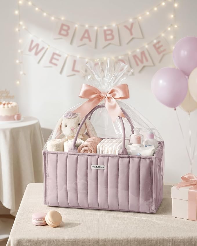 Blissful Diary Baby Diaper Caddy Organizer, Stylish Storage Basket for Newborn Essentials and Diaper Station, Gift for Baby Shower and Registry Must-Have, Mauve Pink | Stylish Storage Basket