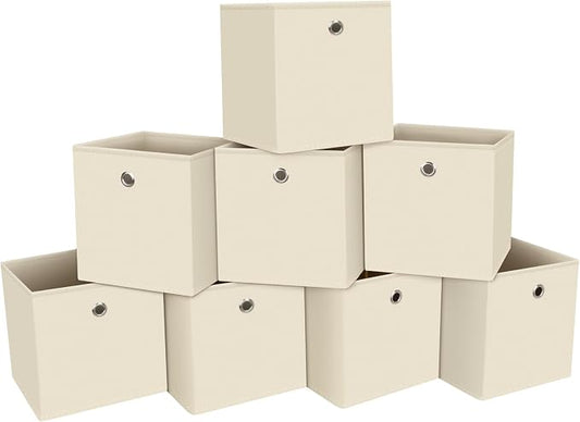 13 inch cube storage bins,collapsible fabric storage cubes Decorative storage basket,apply to clothes organizer box,shelves in closet,laundry,daycare centers,offices,Set of 8(Creamy-White)