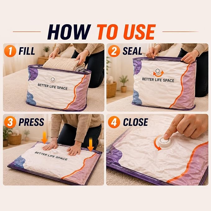 No Pump Vacuum Storage Bags, Better Life Space Bags, Large Capacity Compression Storage Bags For Clothes, Bedding & Blankets, Space Saving Vacuum Seal Bags Without Pump (3, 100x80x32cm)