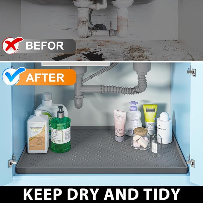 TigeJoy Under Sink Mats for Kitchen Waterproof 19" x 19", Cabinet Liner | Leak-Proof Silicone Mat Sink Protector, Kitchen Essentials Organizer and Storage,Boot or Shoe Tray, Pet Feeding Mat