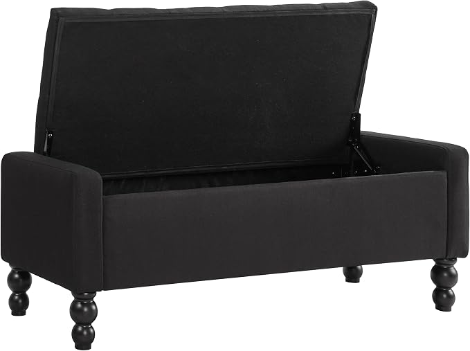50" W Storage Ottoman Bench with Safety Hinge, Load up to 660 lb Ottoman with Storage, Upholstered Tufted Entryway Bench with Seating for Living Room, Bedroom, Entryway, Black