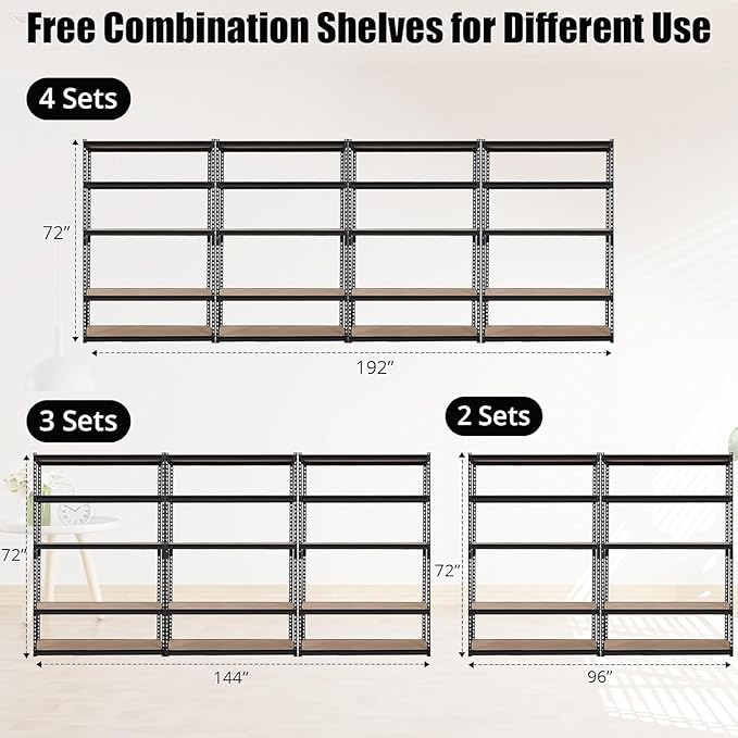 Storage Shelving Unit 48" L x 24" W x 72" H, 5-Tier Metal Storage Shelves | Heavy Duty Adjustable Garage Storage Shelves for Kitchen Pantry Basement Bathroom Laundry