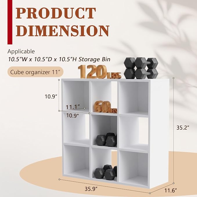9 Cube Storage Organizer, White Cube Bookshelf, Multifunctional Bookcase | Cube Storage Organizer with Open Back and Removable Back Panels, Stackable Vertical or Horizontal Easy Assembly for Bedroom