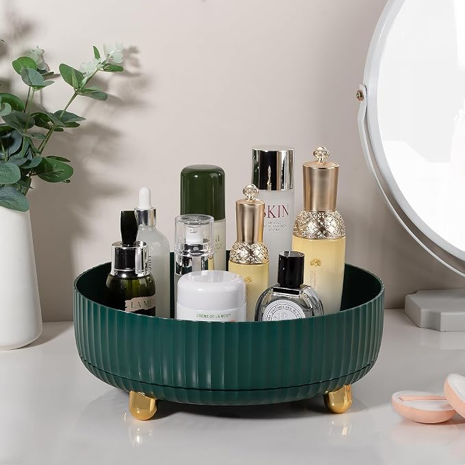 360 Rotating Makeup Perfume Organizer Skincare Tray, Large Teal Green | 360 Degree Spinning Lazy Susan Organizer Lotion Cosmetics Storage for Dresser, Vanity, Bathroom Countertop